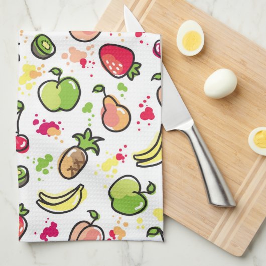 die gezeichnete Hand trägt Muster Früchte Handtuch (Viertel Falte)