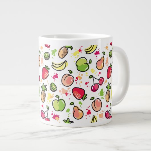 die gezeichnete Hand trägt Muster Früchte Jumbo-Tasse (Vorderseite Rechts)