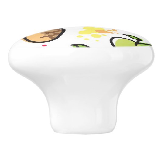 die gezeichnete Hand trägt Muster Früchte Keramikknauf (Seitenansicht)