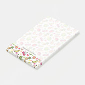 die gezeichnete Hand trägt Muster Früchte Post-it Klebezettel (angewinkelt)