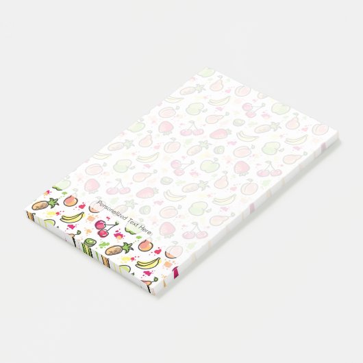 die gezeichnete Hand trägt Muster Früchte Post-it Klebezettel (angewinkelt)