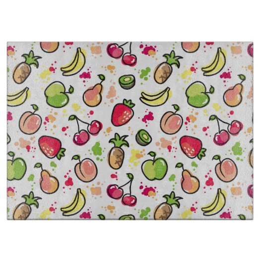 die gezeichnete Hand trägt Muster Früchte Schneidebrett (Vorderseite)