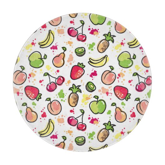 die gezeichnete Hand trägt Muster Früchte Schneidebrett (Vorderseite)