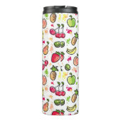 die gezeichnete Hand trägt Muster Früchte Thermosbecher (Rückseite)