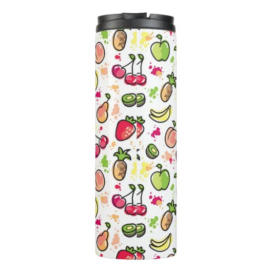 die gezeichnete Hand trägt Muster Früchte Thermosbecher (Rückseite)