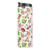 die gezeichnete Hand trägt Muster Früchte Thermosbecher (Nach rechts gedreht)