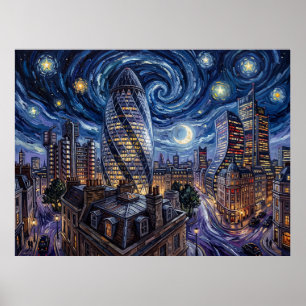 Die Gherkin London Skyline unter dem Sternenhimmel Poster