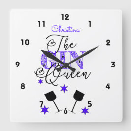 Die Gin Queen White Quadratische Wanduhr