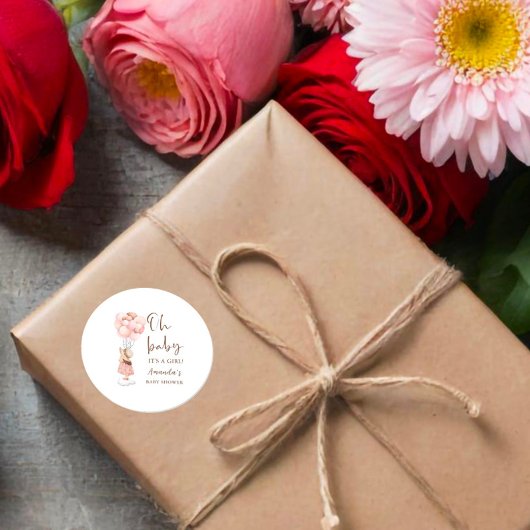 Die Girl Baby-Dusche mit Flying Balloon Runder Aufkleber