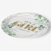 Die Girl Greenery Eucalyptus Gold Baby Dusche Pappteller (Schrägansicht)