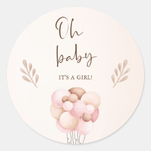 Die Girl Watercolor Babydusche Flying Balloon Runder Aufkleber