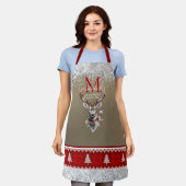 Die glänzende rote, graue Hirsche, Monogram Schürze (Getragen)