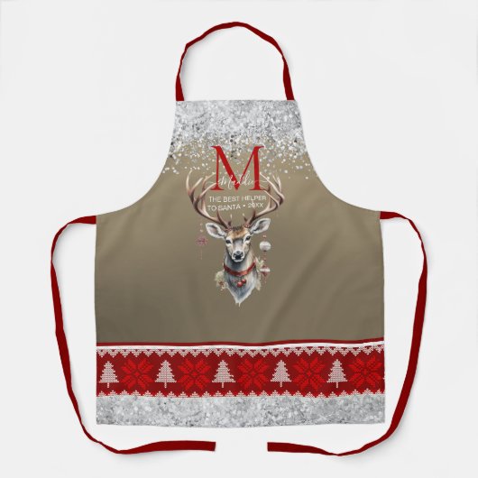 Die glänzende rote, graue Hirsche, Monogram Schürze (Vorderseite)