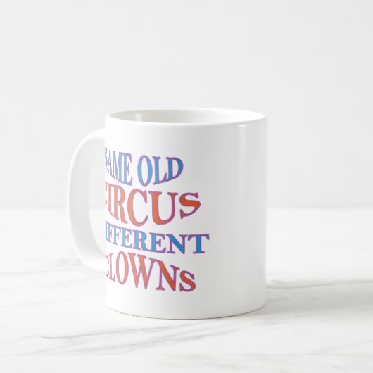 DIE GLEICHEN ALTER ZIRKUS-VERSCHIEDENEN CLOWNS KAFFEETASSE (Vorderseite Links)