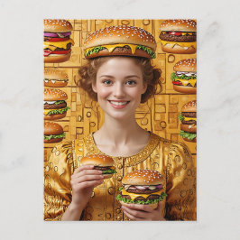 Die glückliche Cheeseburger Lady in Cheeseburger C Postkarte