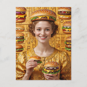 Die glückliche Cheeseburger Lady in Cheeseburger C Postkarte