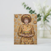 Die glückliche Cheeseburger Lady Postkarte (Stehend Vorderseite)