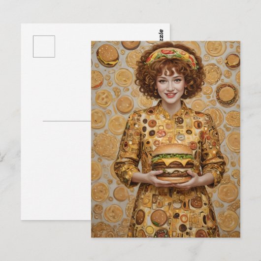 Die glückliche Cheeseburger Lady Postkarte (Vorne/Hinten)