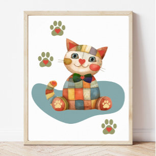 Die glückliche Katze Bunte Patchwork Anpassung Poster
