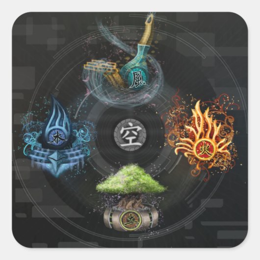 Die Godai fünf Elemente Kanji Art Illustration Quadratischer Aufkleber (Vorderseite)