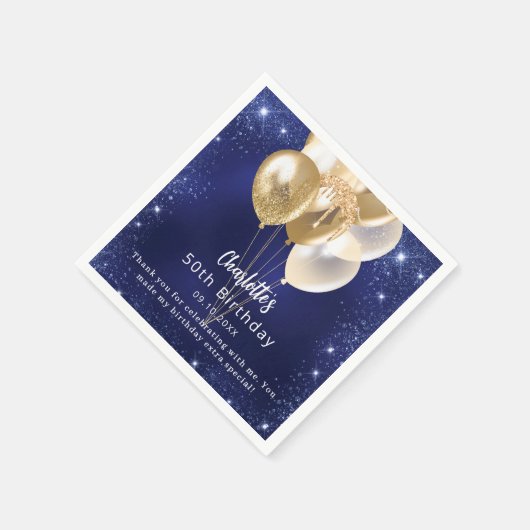 Die Goldballons der Birthday Marineblau Glitzer be Serviette (Ecke)