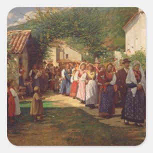 Die Goldene Hochzeit (Öl auf Leinwand) Quadratischer Aufkleber