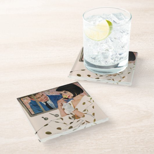 Die goldene Rose Glasuntersetzer (Schrägansicht)