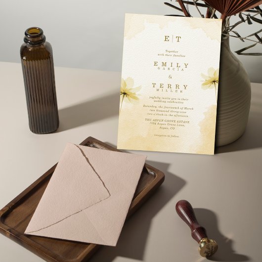 Die goldene Stunde Grace Foto & Monogramm Hochzeit Einladung