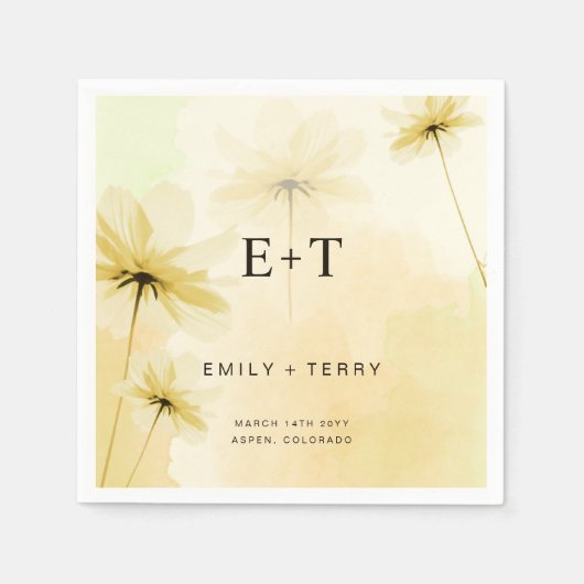 Die goldene Stunde Grace & Monogram Blumenhochzeit Serviette (Vorderseite)
