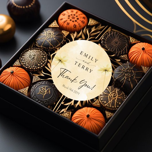 Die Goldene Stunde Hochzeit mit Blumen und Grace Runder Aufkleber