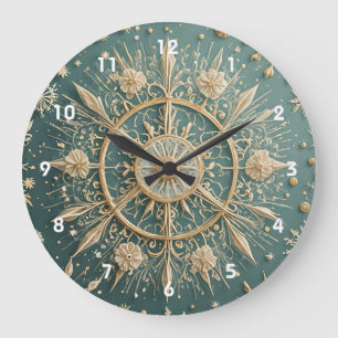 Die goldene Verkleidung des Winters: Eine Snowflak Große Wanduhr