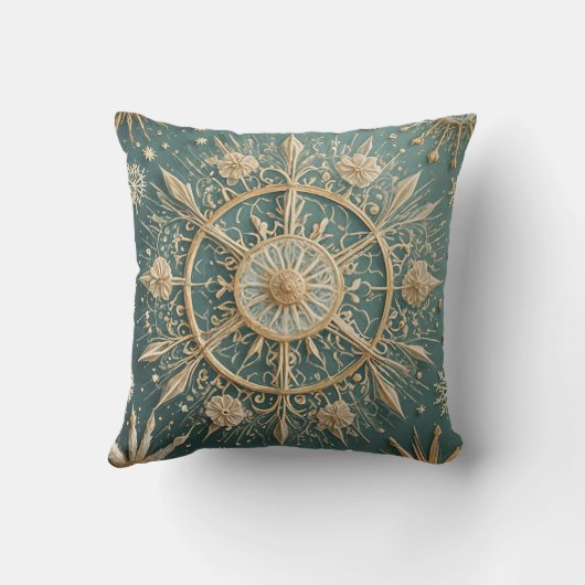 Die goldene Verkleidung des Winters: Eine Snowflak Kissen (Rückseite)