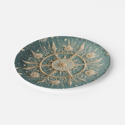 Die goldene Verkleidung des Winters: Eine Snowflak Pappteller (Schrägansicht)