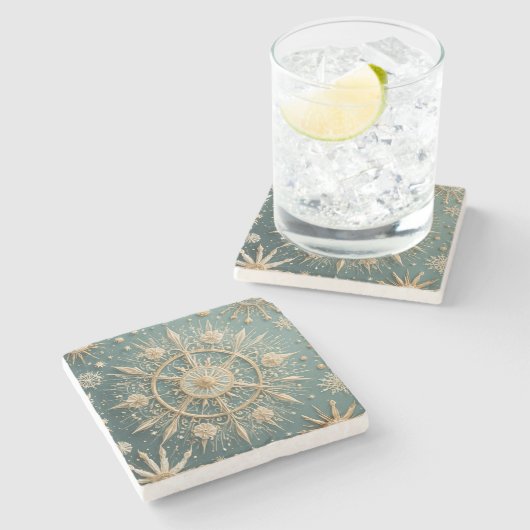 Die goldene Verkleidung des Winters: Eine Snowflak Steinuntersetzer (Seitenansicht)