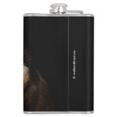 Die goldenen Augen eines spektakulären Eule Flachmann (Rückseite)