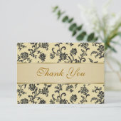 Die goldenen schwarzen Wedding Damast-Blumen Dankeskarte (Stehend Vorderseite)
