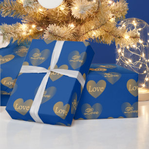 Die Goldherzen der Liebe auf Kongressblau verdoppe Geschenkpapier