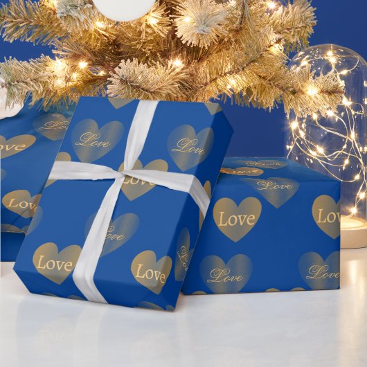 Die Goldherzen der Liebe auf Kongressblau verdoppe Geschenkpapier (Feiertage)