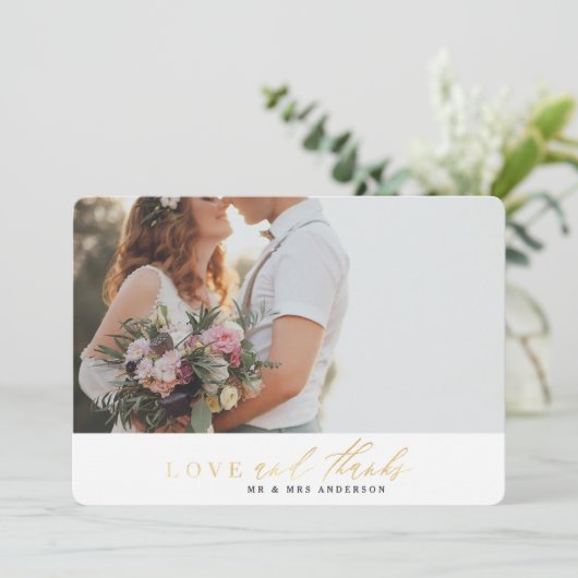 Die GoldLiebe und -dank, die wedding sind, dankt Dankeskarte (Stehend Vorderseite)
