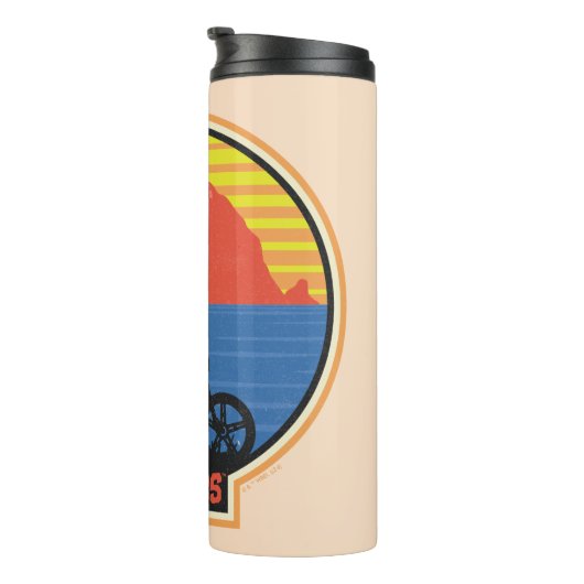 Die Goonies Retro Mikey Riding Bike Grafik Thermosbecher (Nach rechts gedreht)