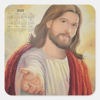 Die göttliche Einladung: Jesus 2026 Kalender Quadratischer Aufkleber