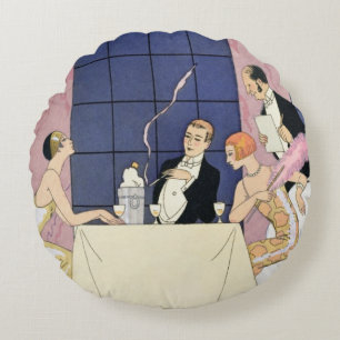 Die Gourmands, 1920-30 (pochoir Druck) Rundes Kissen