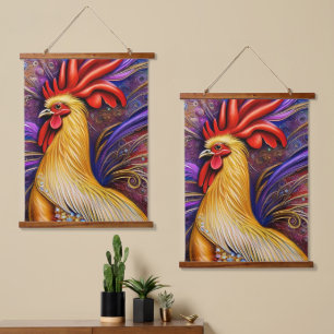 Die Grandeur eines Roosters Wandteppich Mit Holzrahmen