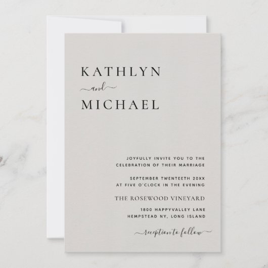 Die graue moderne Typografie in einer einfachen Ho Einladung (Vorderseite)