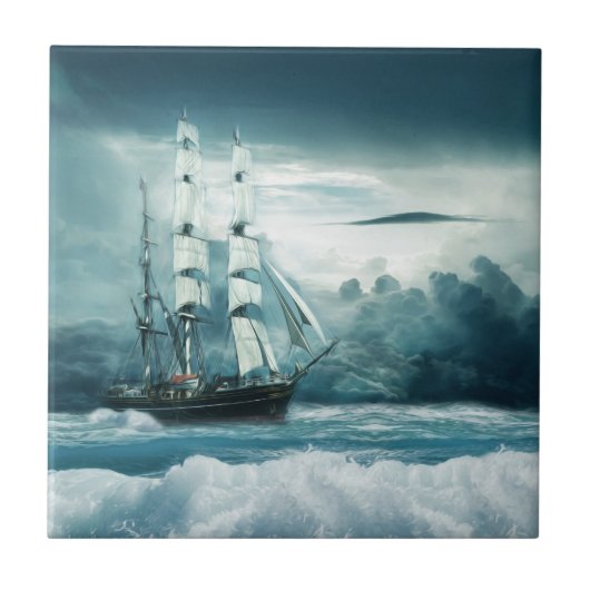 Die grausame See - Schiff unter Segel Fliese (Vorderseite)