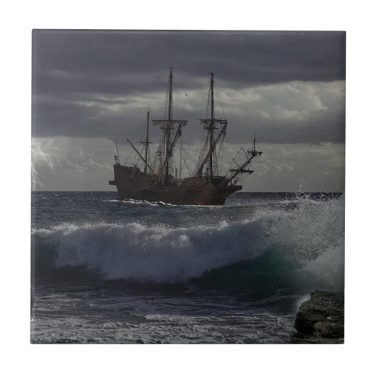 Die grausame See - Schiff unter Segel Fliese (Vorderseite)