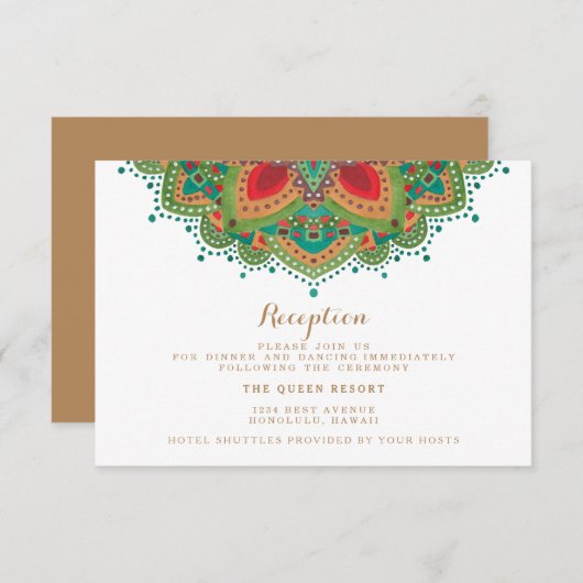 Die Green Mandala Wedding Card Begleitkarte (Vorne/Hinten)