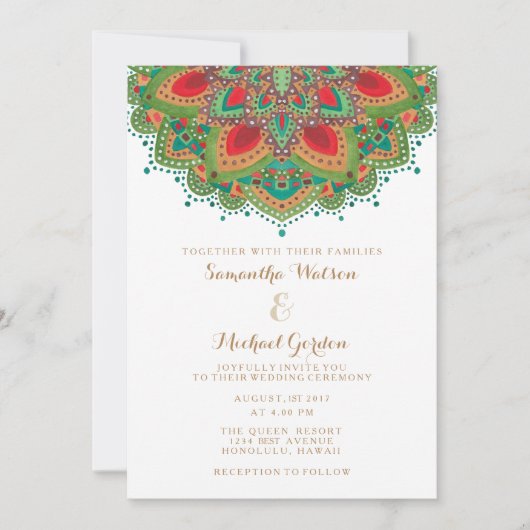 Die Green Mandala Wedding Card Einladung (Vorderseite)