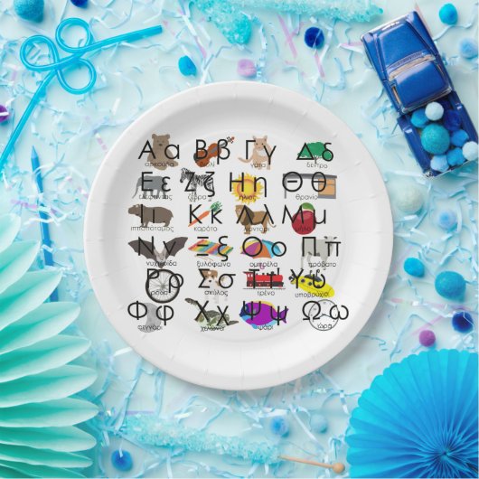 Die griechischen Alphabeten schreiben Worte & Bild Pappteller (Party)