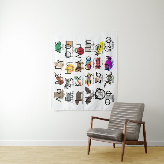 Die griechischen Alphabeten schreiben Worte & Bild Wandteppich (Beispiel)